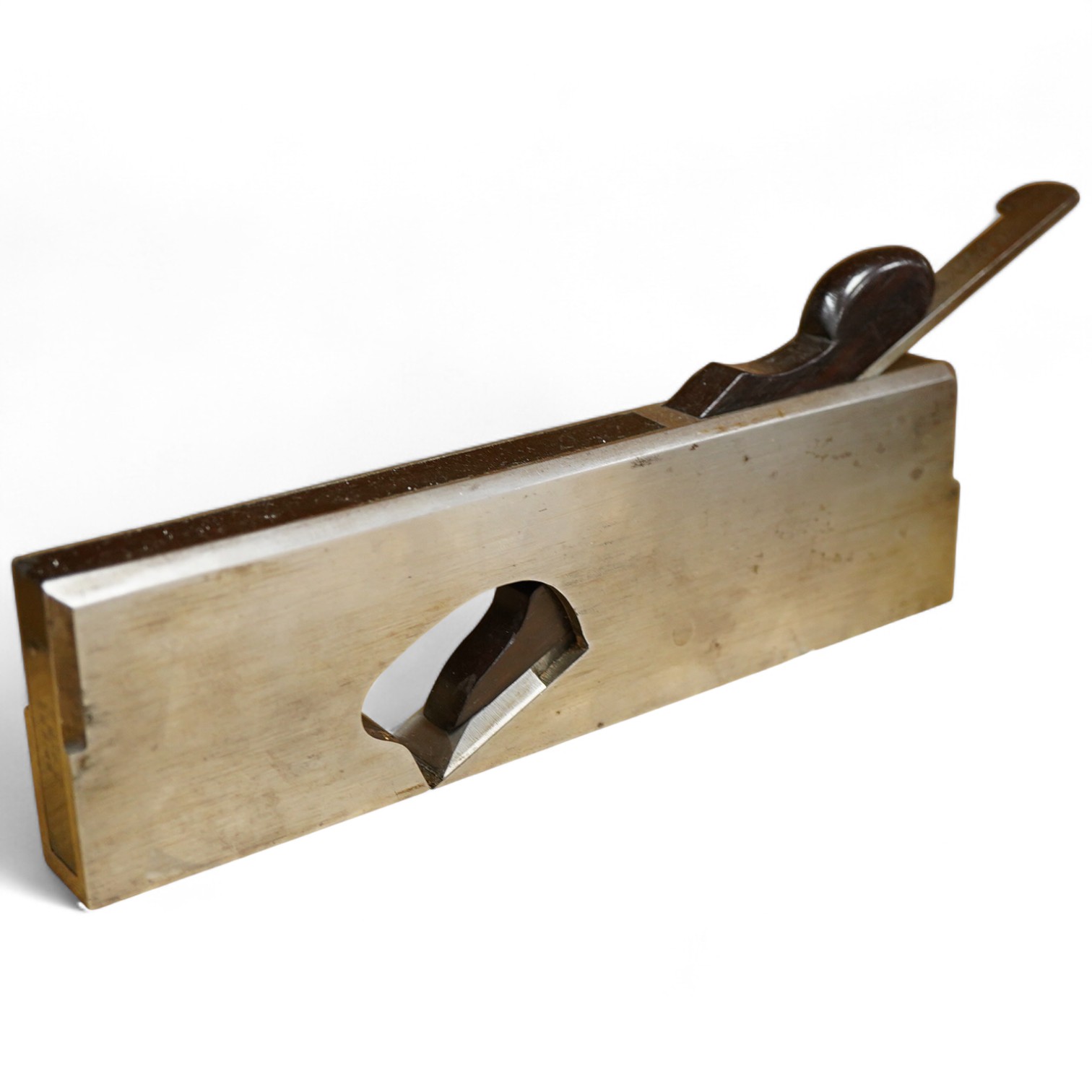 A Spiers steel shoulder plane with ebony infill and wedge, 7/8”, stamped ‘Spiers 3 Ayr 2’ to the plane, with ‘Stewart Spiers’ stamped to the wedge and the iron